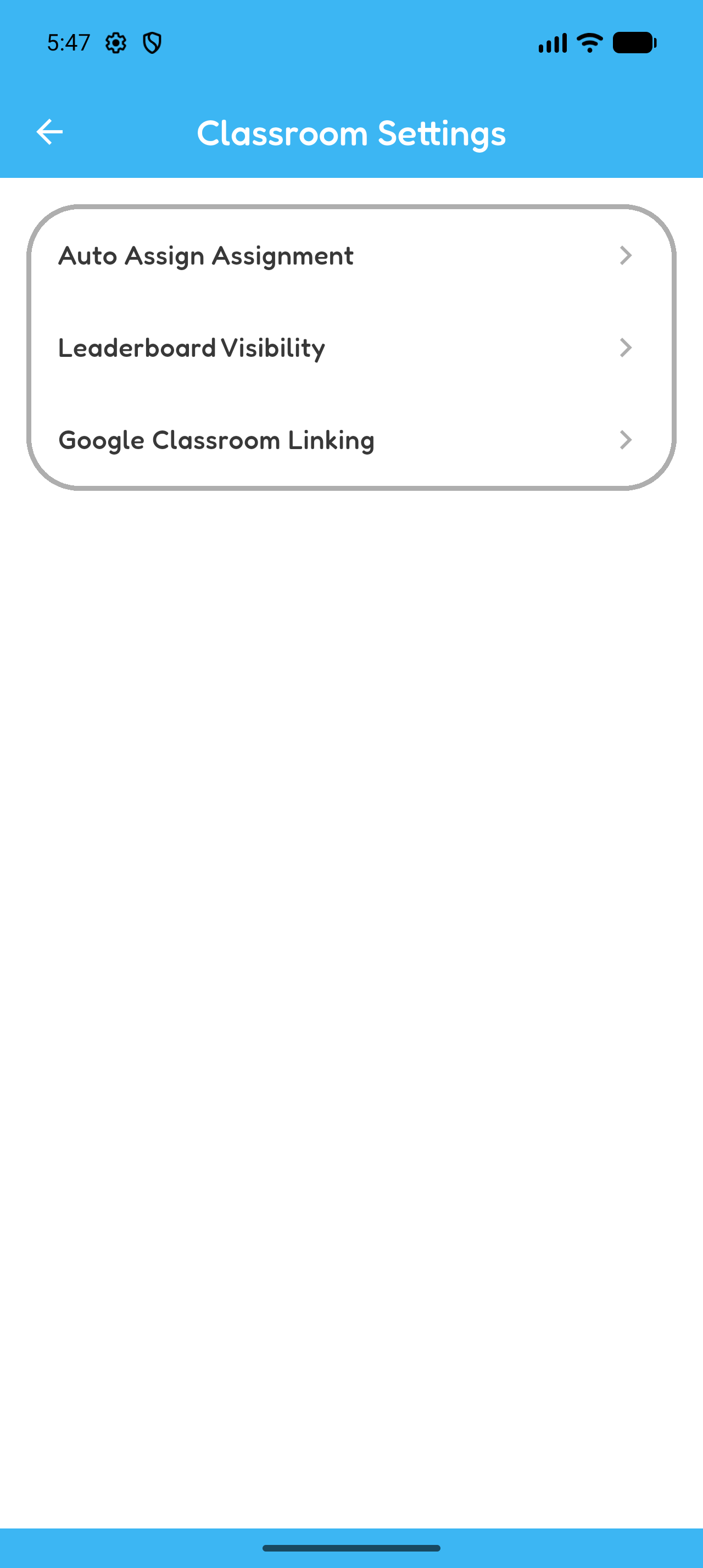 Hoppy Classroom Settings with Google Classroom Linking available.